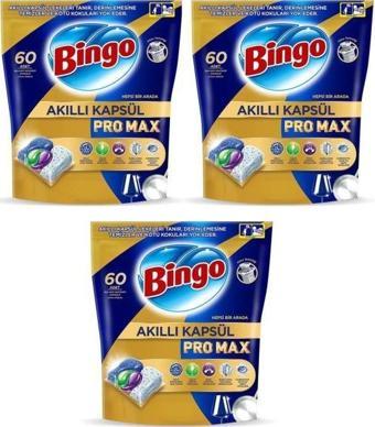 Bingo Akıllı Kapsül Pro Max Bulaşık Makinesi Tableti 60'lı x 3 Adet (180 Kapsül)