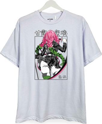 Mitsuri Kanroji Renkli Demon Slayer Baskılı Loose Fit Bisiklet Yaka Unisex Tişört