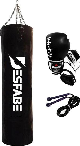 Desfabe Boxing Star 120X32 Cm Zincirli Boks Kum Torbası Siyah Atlama Ipi Boks Eldiveni