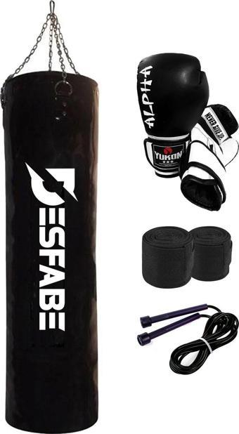 Desfabe Boxing Star 120X32 Cm Zincirli Boks Kum Torbası Siyah Boks Eldiveni El Sargı Bandajı Atlama Ipi