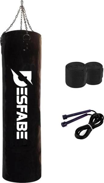 Desfabe Boxing Star 120X32 Cm Zincirli Boks Kum Torbası Siyah El Sargı Bandajı Atlama Ipi