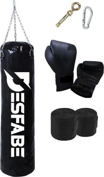 Desfabe Boxing Star 70X25 Cm Zincirli Boks Kum Torbası Siyah Aparat Boks Eldiveni El Bandajı