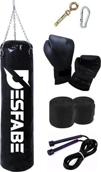 Desfabe Boxing Star 70X25 Cm Zincirli Boks Kum Torbası Siyah Aparat Eldiveni Bandaj Ip