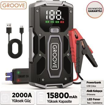 GROOVE M01 15800mAh 2000A Akü Takviye Cihazı Taşınabilir Jump Starter (Powerbank+Led Lamba+LCD Ekran)