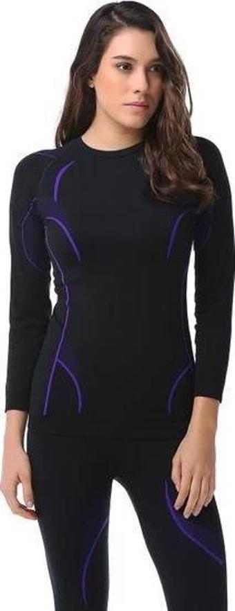 Evolite Thermowear Bayan Termal Üst İçlik L-XL Siyah-Mor E-3125