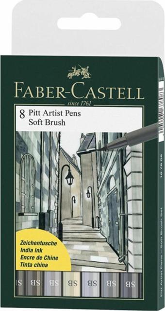 Faber-Castell 8 Pitt Artist Pen Fırça Uçlu Çizim Kalemi Soft Brush