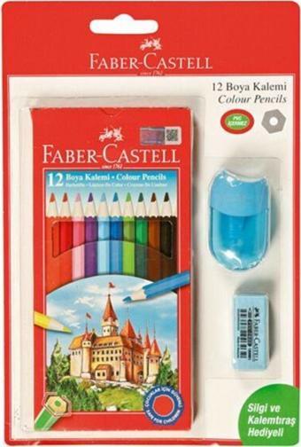 Faber-Castell Kuru Boya 12'Li + Silgi +Kalem Traş Hediyeli