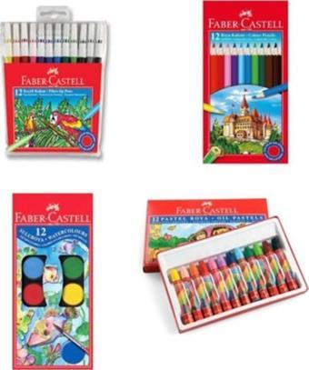 Faber-Castell 4 Lü Boya Seti (12Li Kuru-Sulu-Pastel-Keçeli)