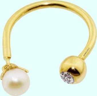Altın Yarım Halka Kulak Piercing 14 Ayar İnci'li