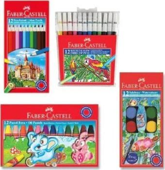 Faber-Castell Evde Aktivite Seti ( 12Li Kuruboya Suluboya Pastel Boya Keçeli Kalem)