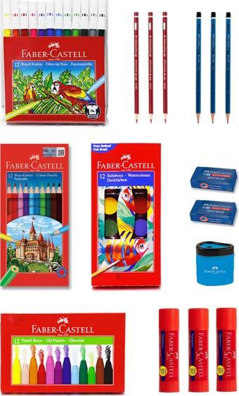 Faber-Castell Kuruboya, Pastel Boya, Suluboya, Keçeli Kalem Okul Kırtasiye Seti 16 Parça