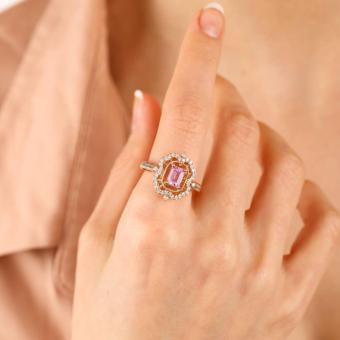 1.70 Karat Pırlanta Pembe Safir Yüzük Rose Altın Özel Tasarım