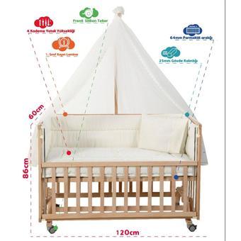 baby plus Doğal Ahşap Anne Yanı Bebek Karyolası 60x120 cm