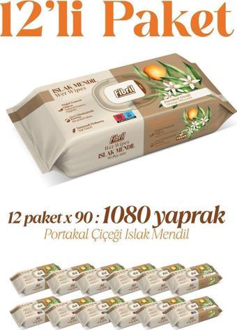 Fibril Portakal Çiçeği Kokulu Islak Mendil 12X90 Pk 1080 Yaprak Doğal Esans , Geri Dönüştürülebilir Kumaş