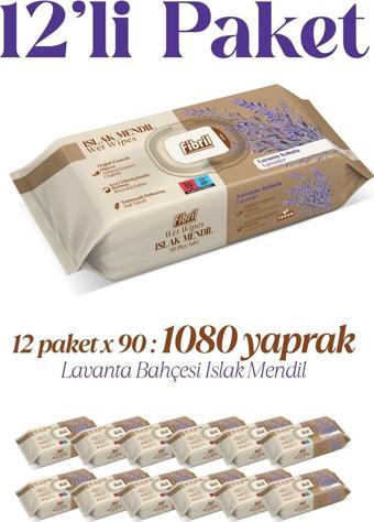 Fibril Yeni Lavanta Kokulu Islak Mendil 12X90 Pk 1080 Yaprak Doğal Esans , Geri Dönüştürülebilir Kumaş