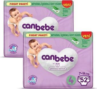 Canbebe Bebek Bezi Fırsat Paketi 4 Beden Maxi (7-14 Kg) 52 li x 2 Adet