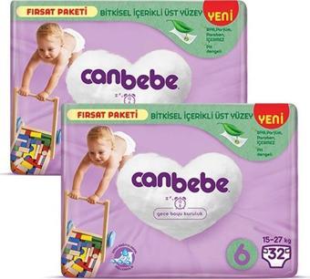 Canbebe Bebek Bezi Fırsat Paketi 6 Beden XL (15-27 Kg) 32 li x 2 Adet