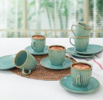 Teal Line Kahve Fincan Takımı 12 Parça 6 Kişilik