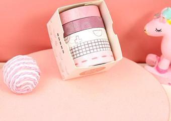 Vintage Washi Tape Bant Baskılı Yapışkanlı Maskeleme Kağıdı Desenli bant 5 li - Geometrik N2