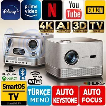 Vankyo Aurzen Boom 3 4K Android TV Projeksiyon Cihazı +Auto Focus+Auto Keystone+6G WiFi+5.2 Bluetooth+300 İnç Yansıtma