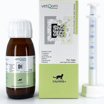 vetQom Kedi Calming+ Stres Yönetimi – Kaygı Kontrolü – 60 ml.