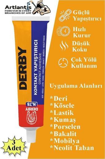 Derby Yapıştırıcı 40 gr Tüp 3 Adet Kontakt Sıvı Yapıştırıcı Deri Kösele Lastik Kumaş Porselen Mobilya Yapıştırıcı