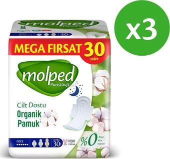 Molped Pure Soft Hijyenik Ped Gece Süper Mega Paket 30 lu x 3 Adet