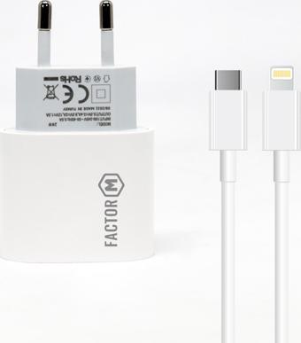 Factor-M Factor M Pd20W Quick Charger 20W­ Type-C To Lightning 1M Kablolu Şarj Set Beyaz