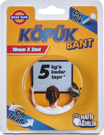 BOSS TAPE 2718 ÇİFT TARAFLI KÖPÜK BANT 19mmx2m (HAFİF AĞIRLIK 5kg)