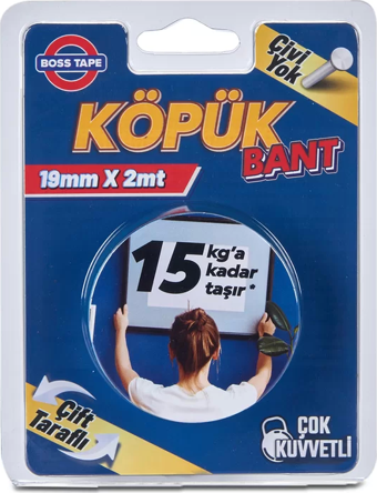 BOSS TAPE 2985 ÇİFT TARAFLI KÖPÜK BANT 19mmx2m (ÇOK KUVVETLİ 15kg)