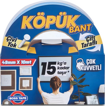 BOSS TAPE 3012 ÇİFT TARAFLI KÖPÜK BANT 48mmx10m (ÇOK KUVVETLİ 15kg)