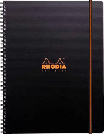 Rhodia Active Çizgili Defter Siyah İç Cepli Spiralli 90g 80 Yaprak 225x297mm