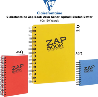 Clairefontaine Zap Book Uzun Kenarı Spiralli Sketch Defter 80g 160 Yaprak