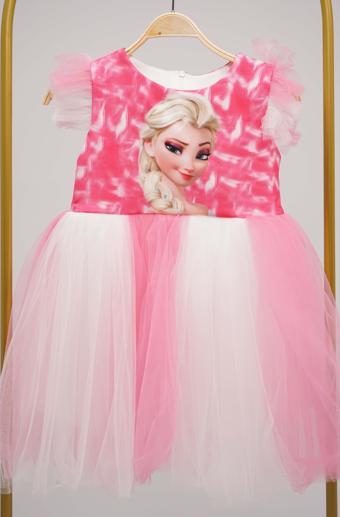 KIZ ÇOCUĞU ELSA BARBİE DESENLİ ELBİSE ABİYE