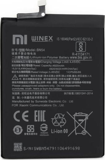 Winex Mobile Redmi Note 9 Güçlendirilmiş Premium Batarya