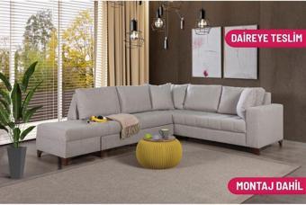 Perla Sofa Lehon Köşe Takımı Krem Sol Köşe