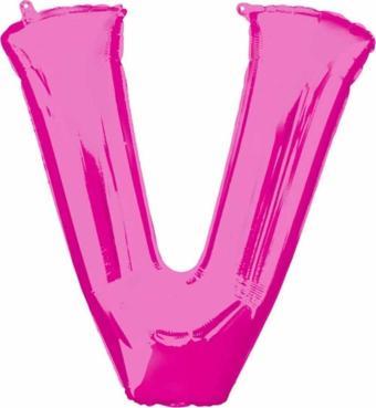 EveFix 1 Metre Pembe V Harfi Folyo Harf Balon Pembe Folyo Balon V Harf Balon Anlara Özel Balon V