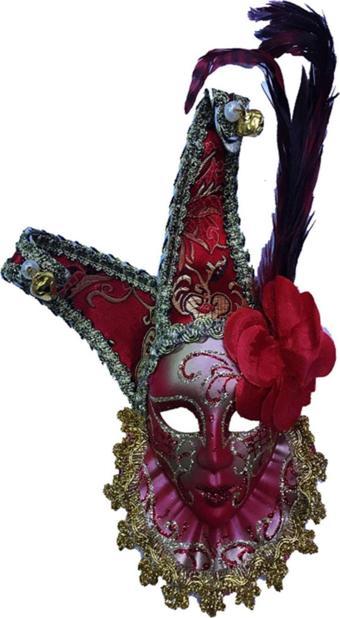 EveFix Çıngıraklı Dekoratif Tüylü Seramik Maske Kırmızı Renk