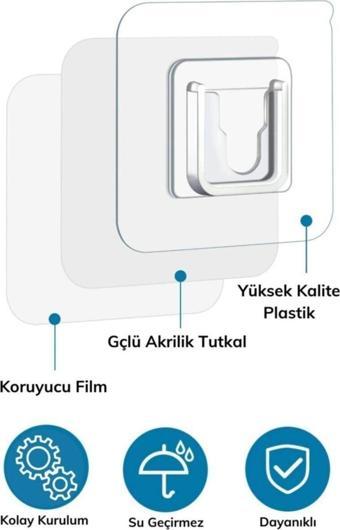 EveFix Eşya Sabitleme Askısı 10 Çift Şeffaf Çift Taraflı Yapışkanlı Geçmeli Klips