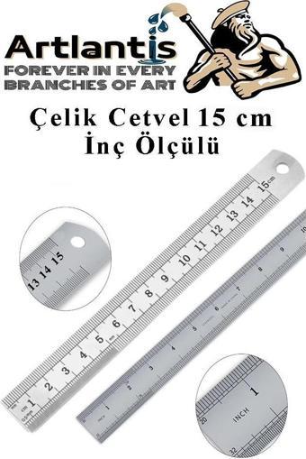 Çelik Cetvel 15 cm İnç Ölçülü 1 Adet Paslanmaz Çelik Metal Çetvel 15 Santimetre