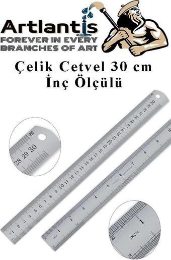 Çelik Cetvel 30 cm İnç Ölçülü 1 Adet Paslanmaz Çelik Metal Çetvel 30 Santimetre