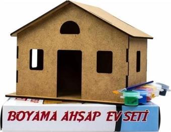 Klasik Ev Boyama Seti Ahşap 1 Paket Mdf Ev Maketi Akrilik Boya ve Resim Fırçası