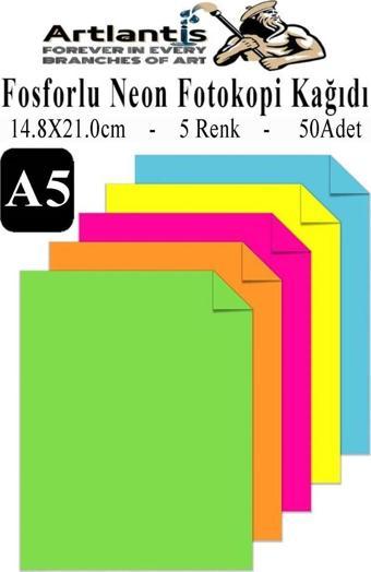 Neon Fosforlu Renkli A5 Fotokopi Kağıdı 50 li 1 Paket 50 Adet Fosforlu 5 Renk Parlak Canlı Renkler Fotokopi Kağıdı