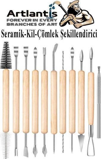 Seramik Kil Çömlek Şekillendirici Ahşap Saplı 11 Parça 1 Paket Seramik Modelaj Oyma ve Temizleme Seti