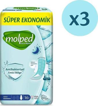 Molped Extra Hijyen Gece Süper Ekonomik Ped 16 lı x 3 Adet