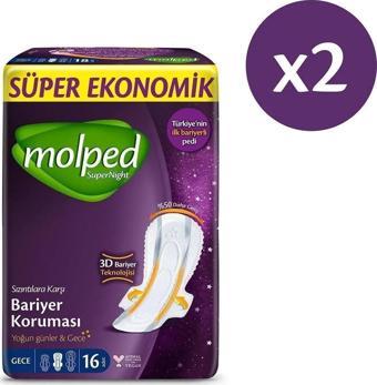 Molped Supernight Gece Hijyenik Ped 16 lı x 2 Adet