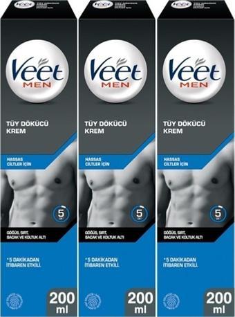 Veet Men Hassas Erkeklere Özel Tüy Dökücü Krem 200 ml x 3 Adet