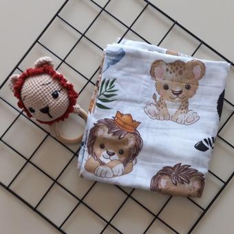 MARS BABY Bebek Amigurumi Örgü Çıngırak Aslan Uyku Arkadaşı Müslin Örtü Seti