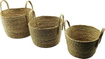 Just Cheap Store 3 Boy Oval - Kulplu Hasır Organizer Sepet Ç: 28-30-33Cm - Y: 17-19-24Cm (4741)