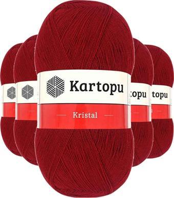 Just Cheap Store 5 Adet Kristal Çift Katlı El Örgü Lif İpi Koyu Kırmızı K125